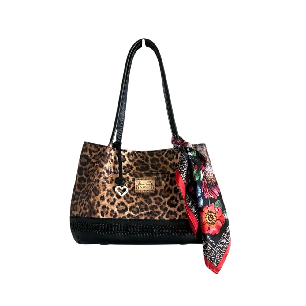 BRIGHTON “Africa Stories” Ayanna Leopard Print Leather Tote with Silk Scarf